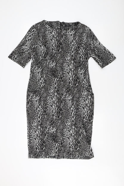 M&Co Women's Grey Animal Print Shift Dress - Size 14