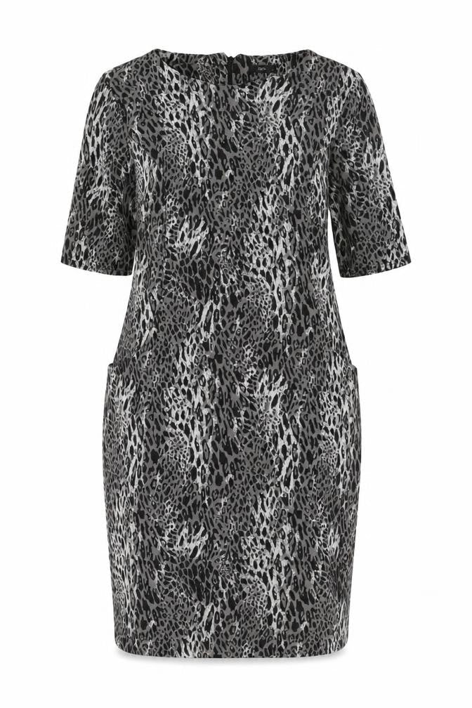 M&Co Women's Grey Animal Print Shift Dress - Size 14
