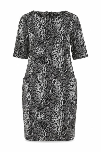 M&Co Women's Grey Animal Print Shift Dress - Size 14