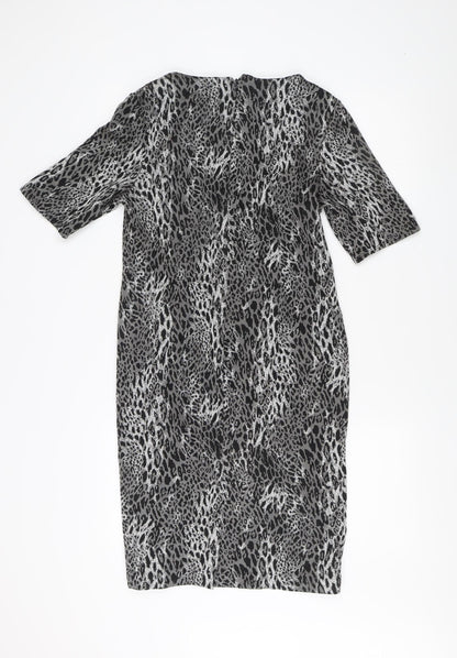 M&Co Women's Grey Animal Print Shift Dress - Size 14
