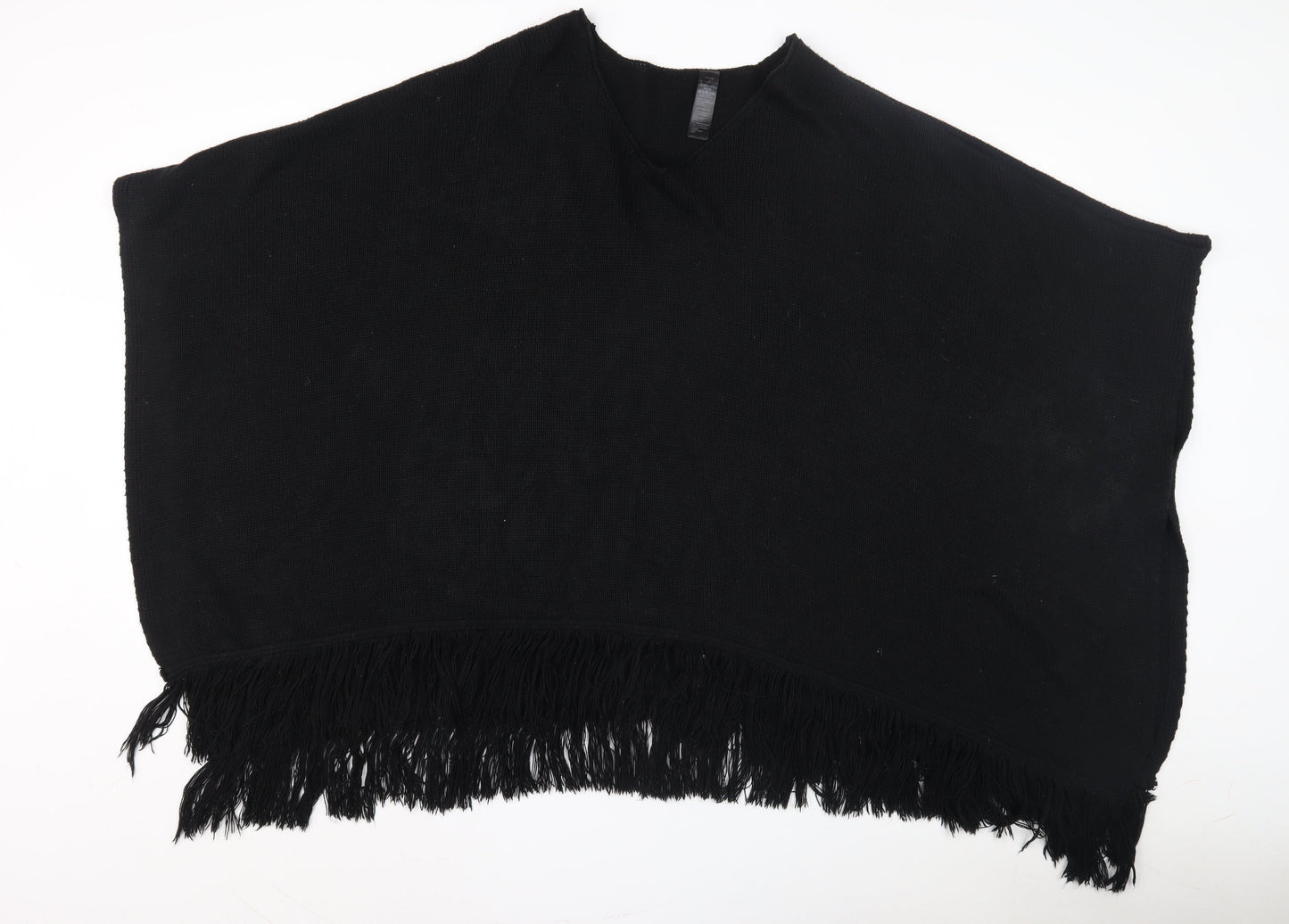 Accessorize Black Knit Cape with Fringe - Women's