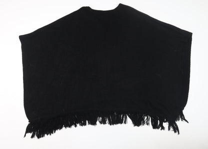 Accessorize Black Knit Cape with Fringe - Women's