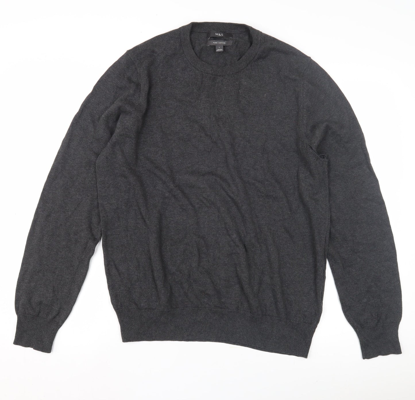 Marks and Spencer Men's Grey Cotton Pullover, Size L