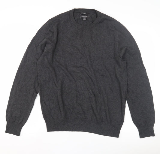 Marks and Spencer Men's Grey Cotton Pullover, Size L