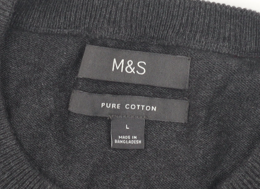 Marks and Spencer Men's Grey Cotton Pullover, Size L