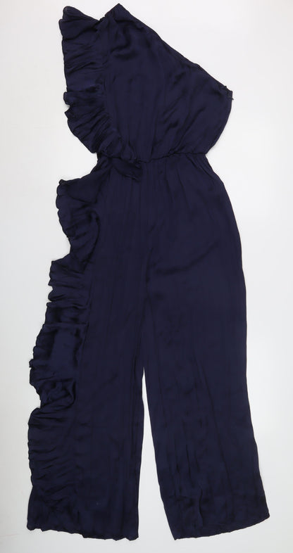 Zara Women's Blue XS Wide-Leg One Shoulder Jumpsuit