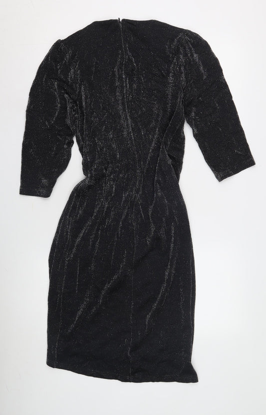 Next Women's Black Glitter Wrap Dress Size 12