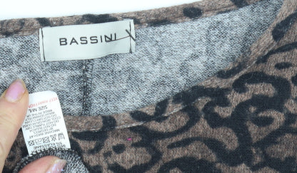 Womens UK Size M BASSINI Brown Basic T-Shirt