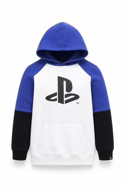 Front view of PlayStation boys’ blue pullover hoodie 4-5 years