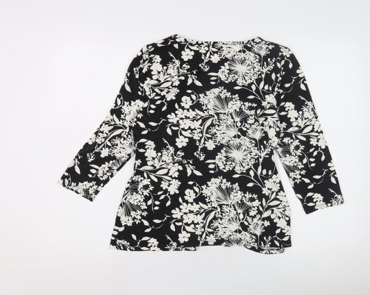 East Women's Black Floral V-Neck Top Size 14