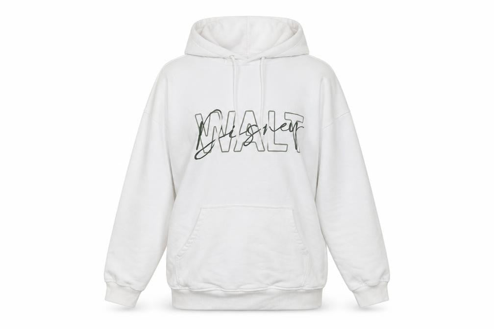 Front view of Disney White unisex pullover hoodie s, graphic print