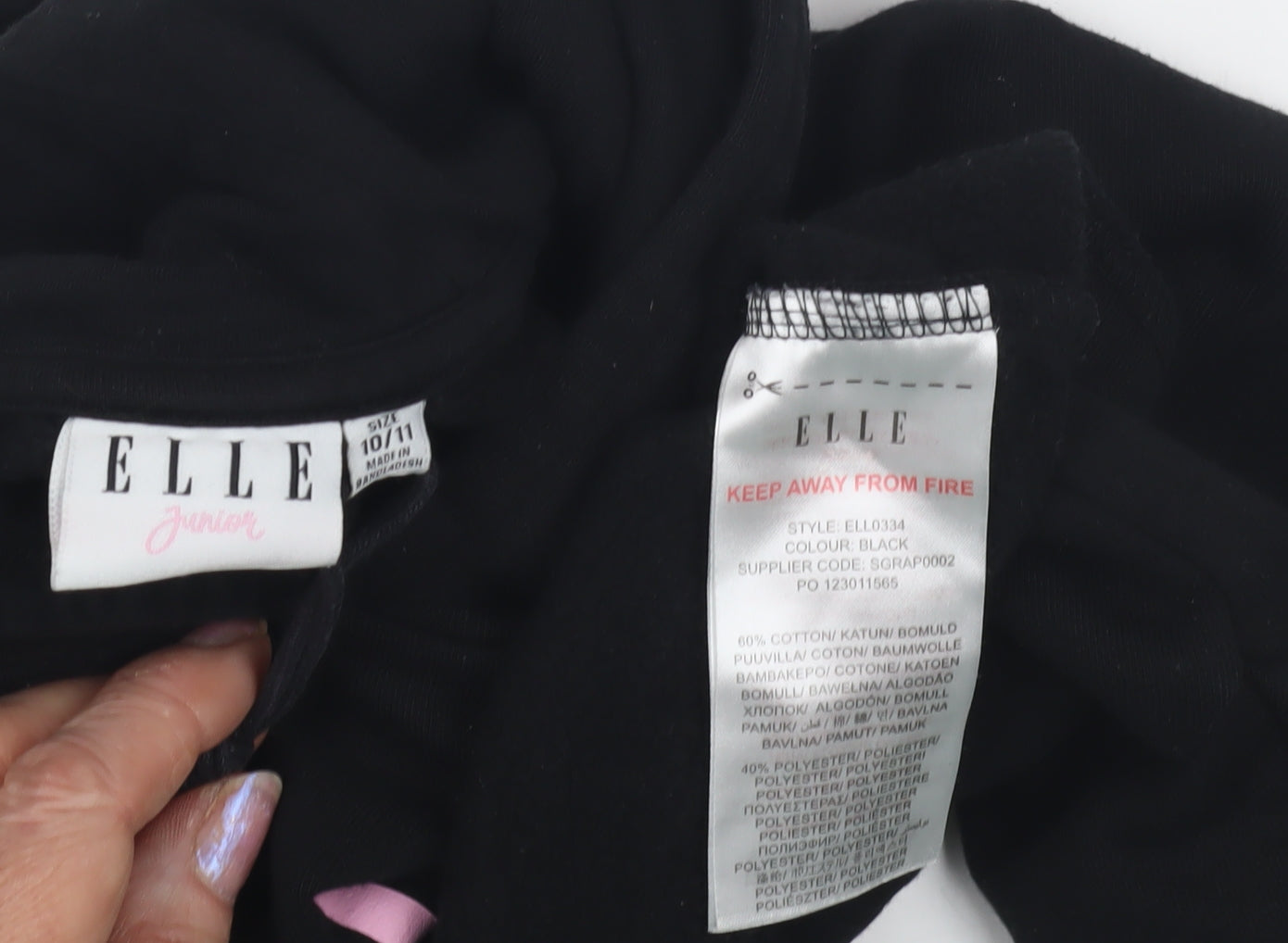 Elle Girls Black Hoodie Long Sleeve Casual Size 10-11