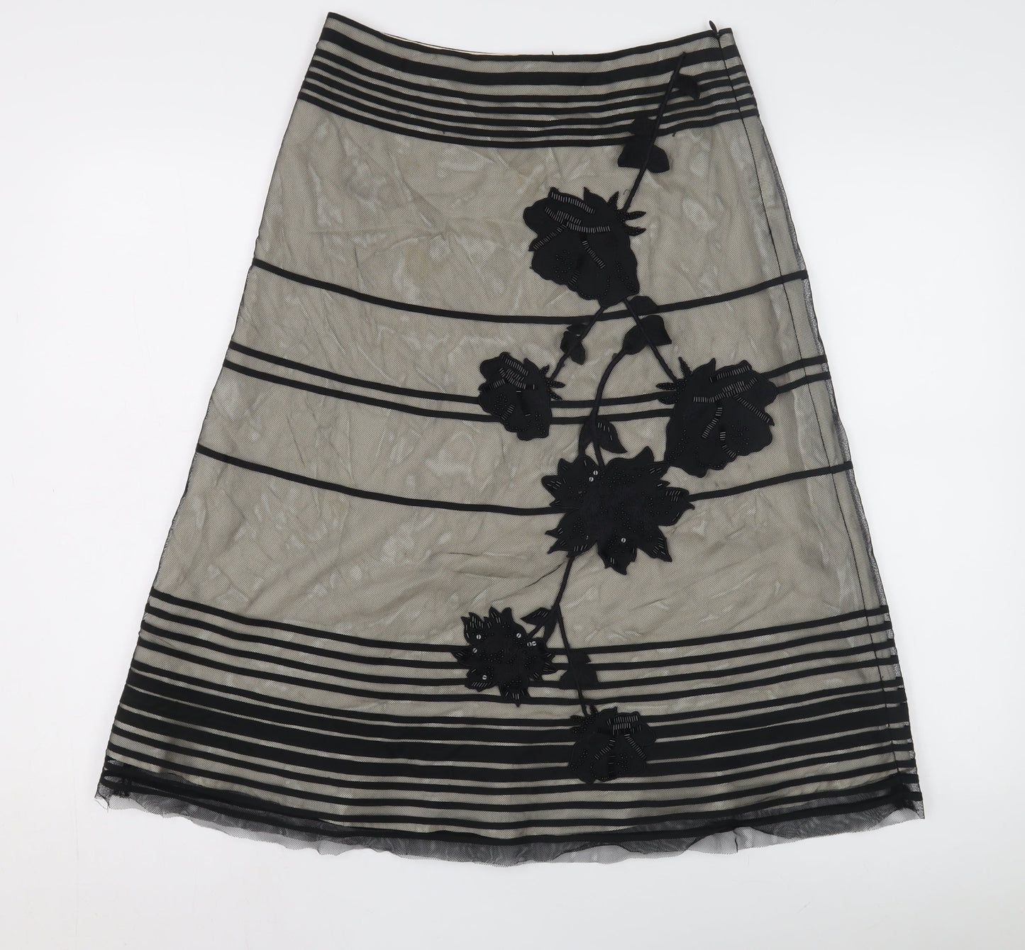 Coast Women's Black A-Line Embroidered Midi Skirt Size 8