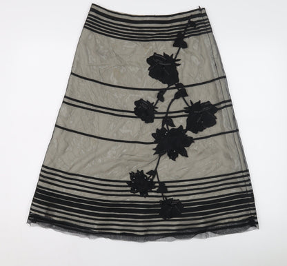 Coast Women's Black A-Line Embroidered Midi Skirt Size 8