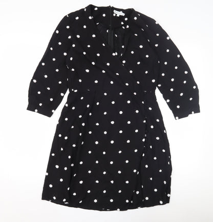 Warehouse Black Polka Dot Wrap Dress Size 8