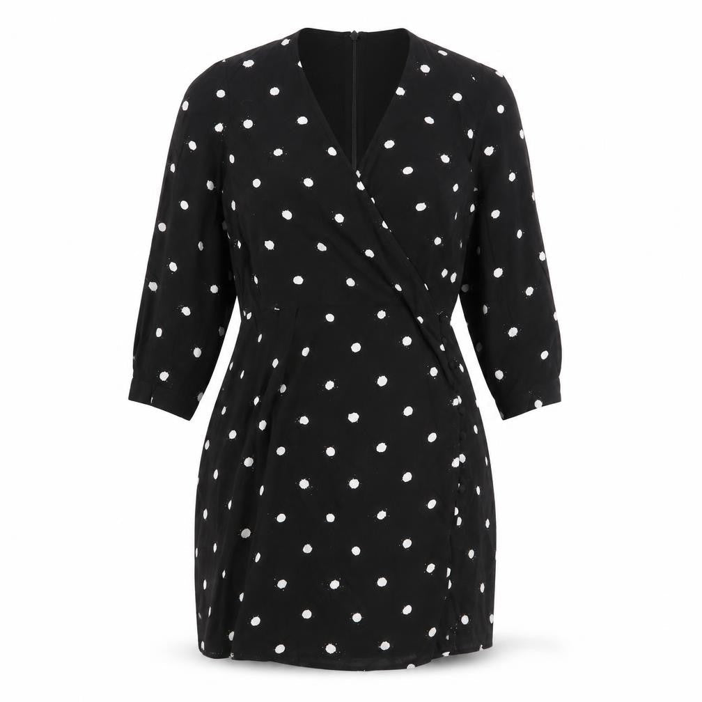Warehouse Black Polka Dot Wrap Dress Size 8