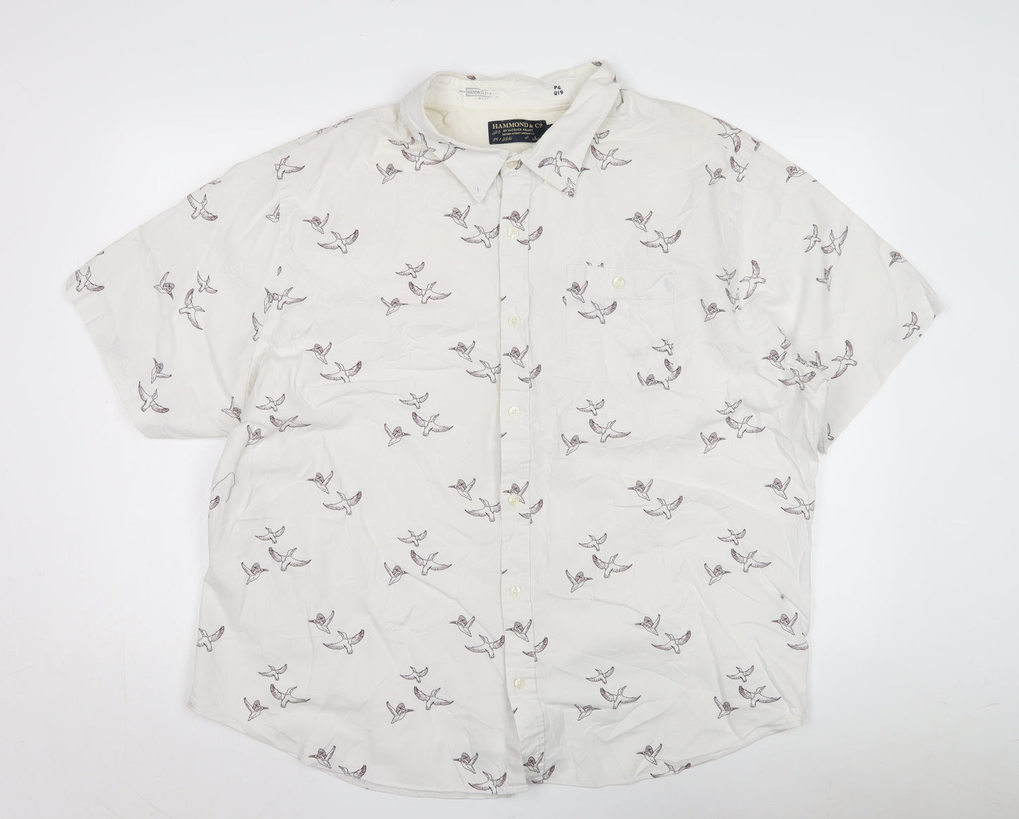 Hammond & Co Men's White Bird Print Short Sleeve Shirt