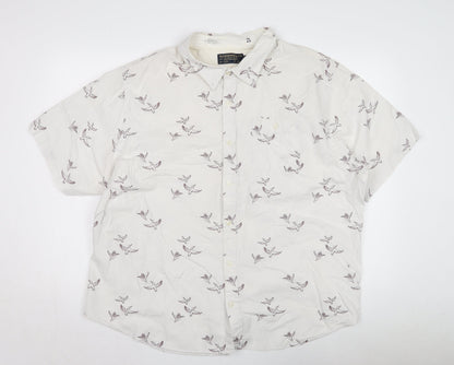 Hammond & Co Men's White Bird Print Short Sleeve Shirt