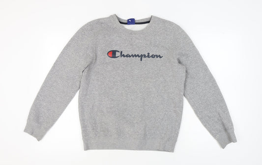 Additional front view of Champion unisex grey pullover sweatshirt, size M