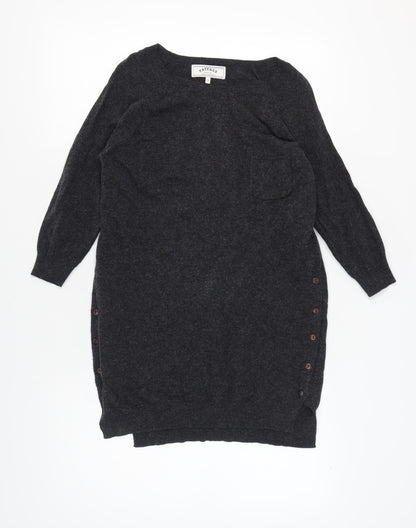 Fat Face Women's Black Tunic Jumper, Size 10, Button Accents