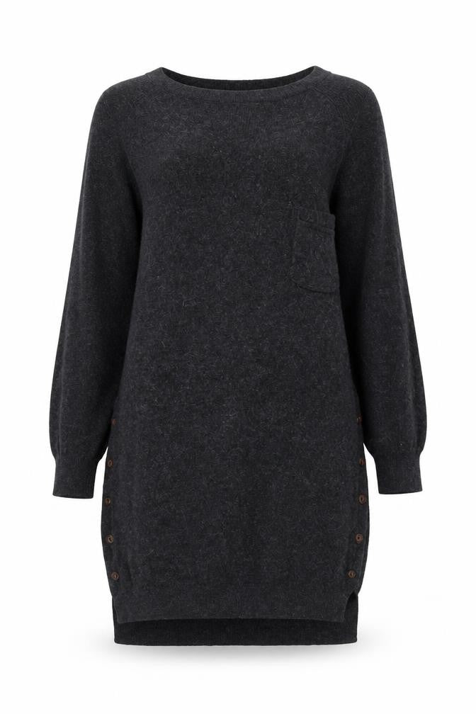 FatFace Women's Black Tunic Jumper, Size 10, Button Accents