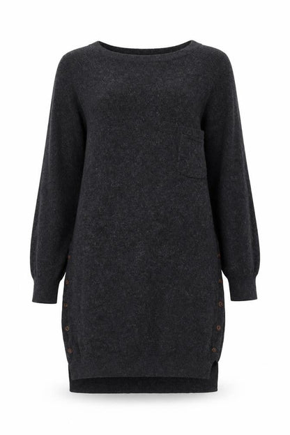FatFace Women's Black Tunic Jumper, Size 10, Button Accents
