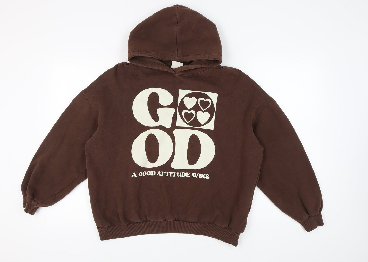 Unisex Adults UK Size M Pull&Bear Brown Pullover Hoodie