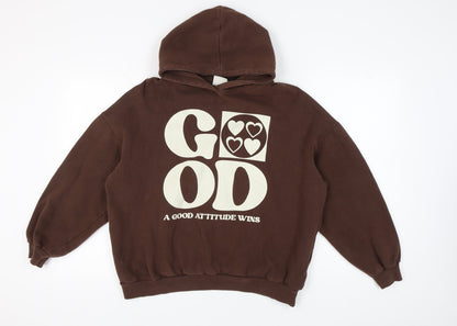 Unisex Adults UK Size M Pull&Bear Brown Pullover Hoodie
