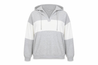 Front view of REALbasics unisex grey hoodie, size L, casual & stylish