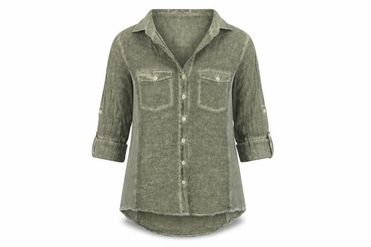 Pologarage Green Button-Up Shirt Women Size 4