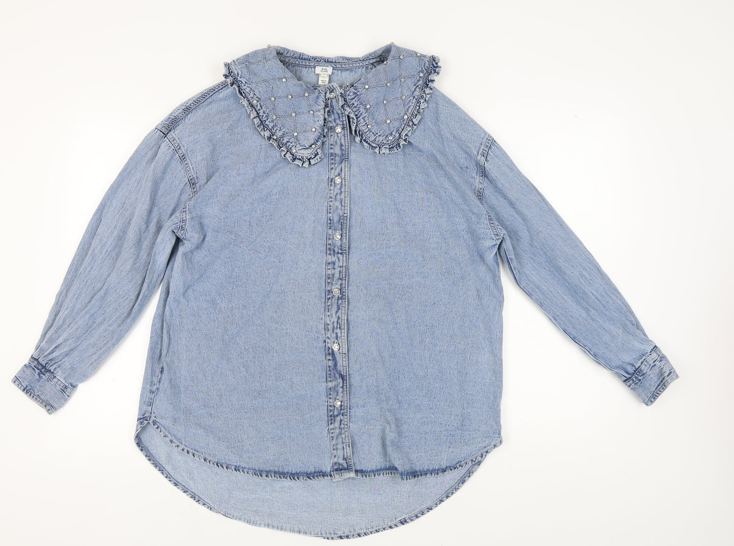River Island Women’s Blue Denim Collared Button-Up Shirt S