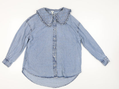 River Island Women’s Blue Denim Collared Button-Up Shirt S