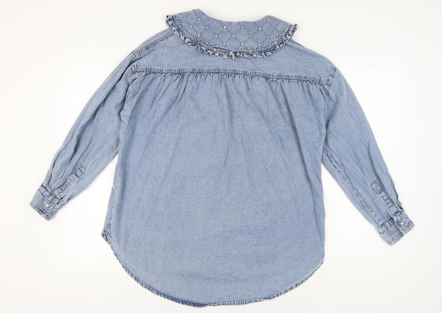 River Island Women’s Blue Denim Collared Button-Up Shirt S