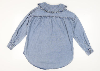 River Island Women’s Blue Denim Collared Button-Up Shirt S