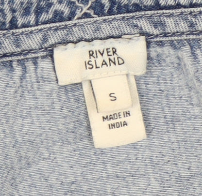 River Island Women’s Blue Denim Collared Button-Up Shirt S