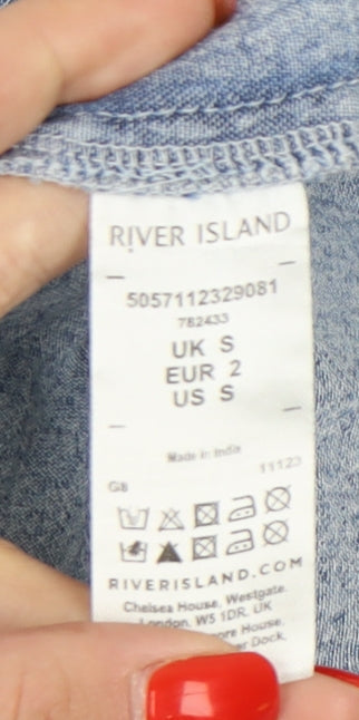 River Island Women’s Blue Denim Collared Button-Up Shirt S