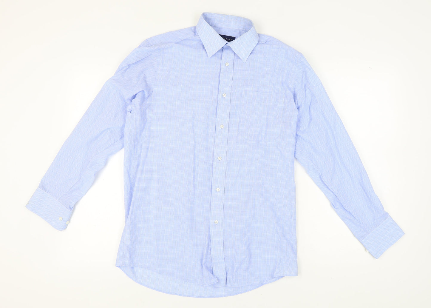 Debenhams Men's Blue Check Long Sleeve Shirt - Size 15