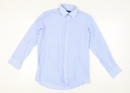 Debenhams Men's Blue Check Long Sleeve Shirt - Size 15