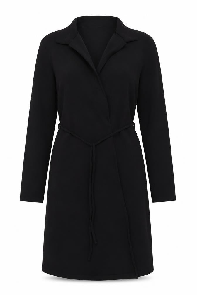 Clockhouse Black Collared Dress with Tie, Size 10, Long Sleeve