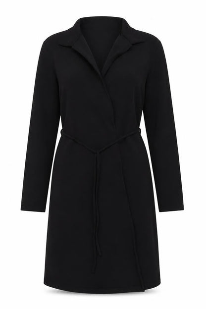 Clockhouse Black Collared Dress with Tie, Size 10, Long Sleeve