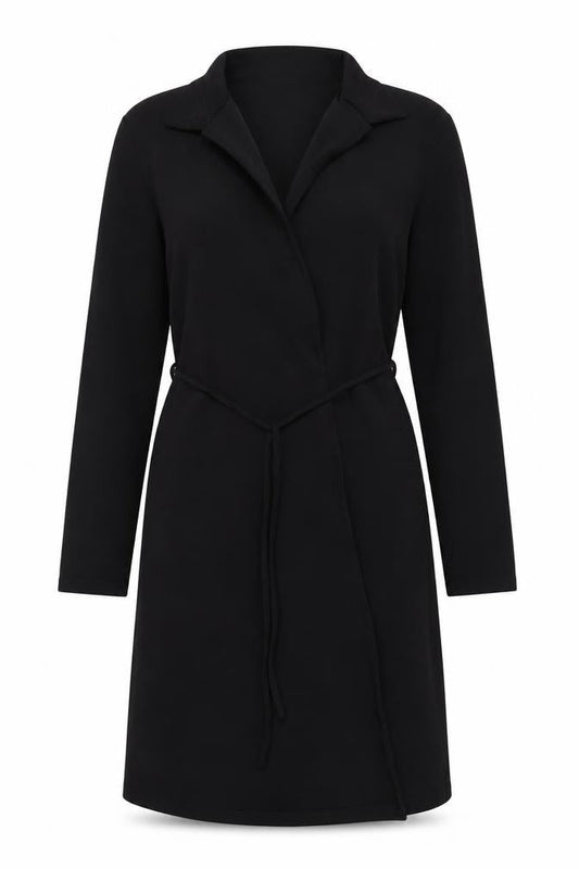Front view of Clockhouse Black Collared Dress with Tie, size 10, Long Sleeve