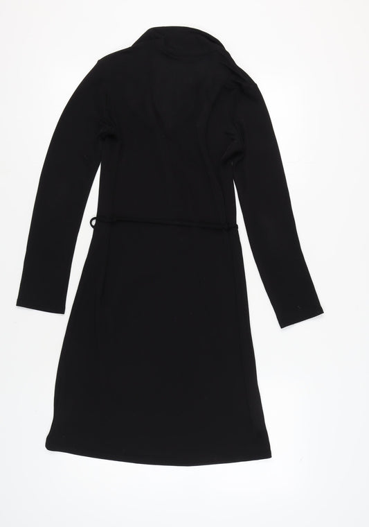 Clockhouse Black Collared Dress with Tie, Size 10, Long Sleeve