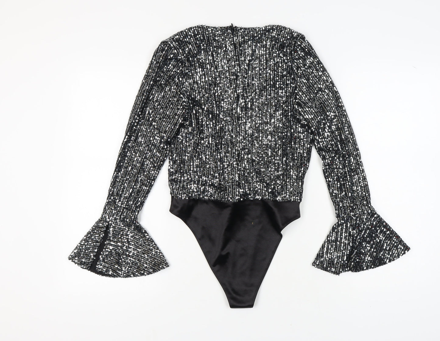 Boohoo Women's Black Sequin Bodysuit, Size 10, Party Vibe