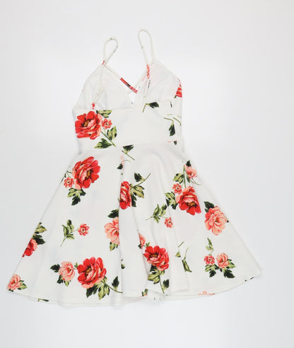 New Look Women's White Floral Fit & Flare Dress, Size 8