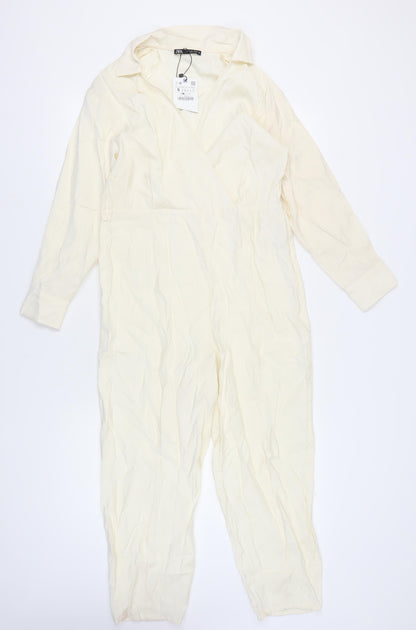 Zara Women's Ivory Jumpsuit, Size S, Collared Style