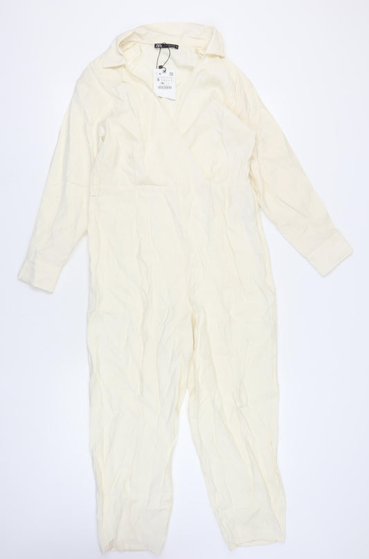 Zara Women's Ivory Jumpsuit, Size S, Collared Style