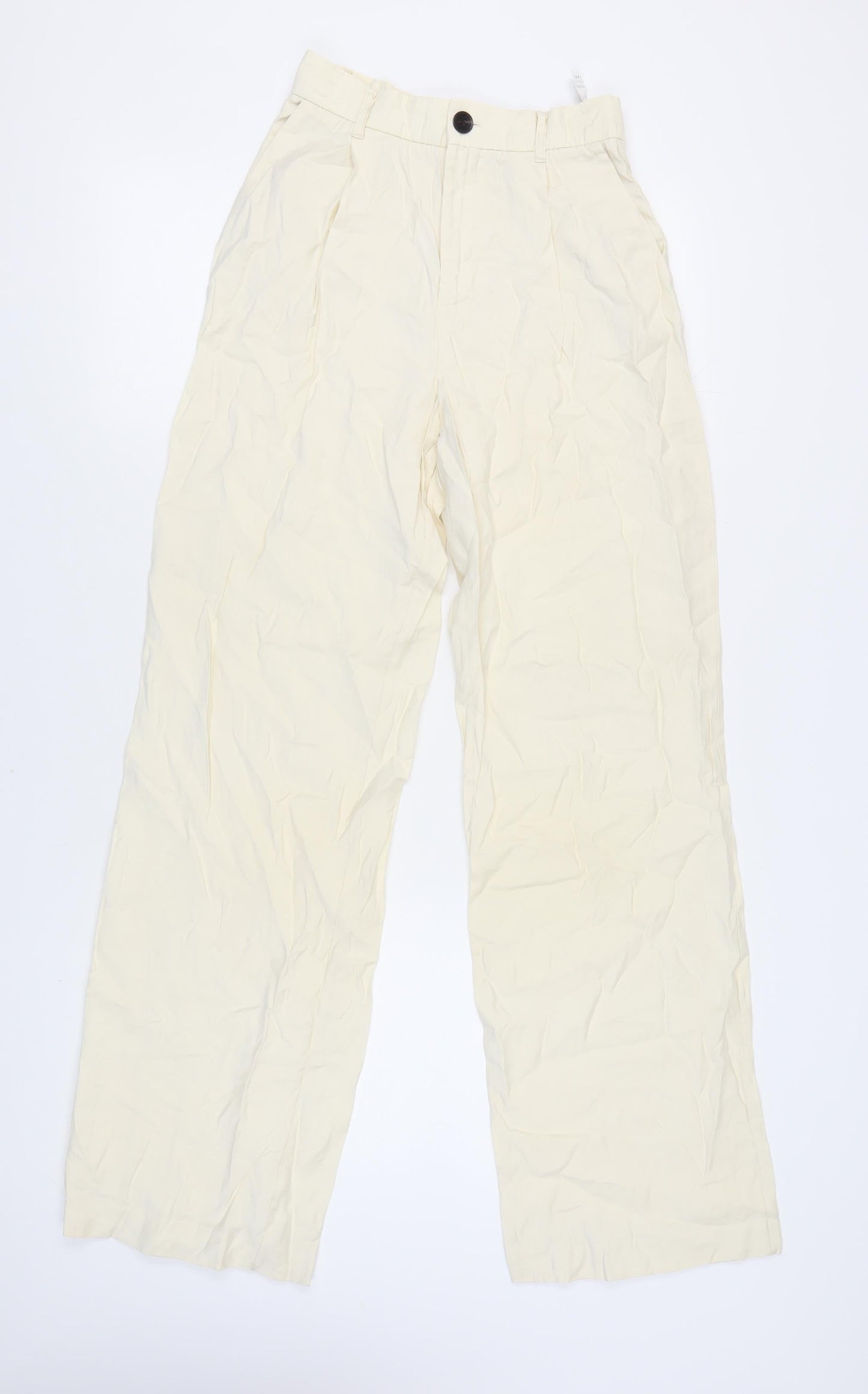 Womens UK Size XS Zara Relaxed Fit Casual Ivory Trousers