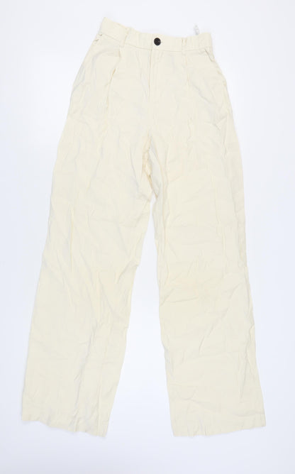 Womens UK Size XS Zara Relaxed Fit Casual Ivory Trousers
