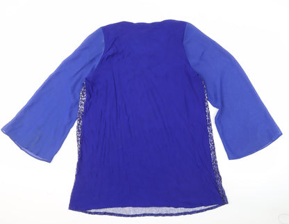e. Women’s Blue Animal Print Long Sleeve Blouse Size 16