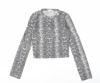 Womens UK Size S Zara Grey Cropped Long Sleeve
